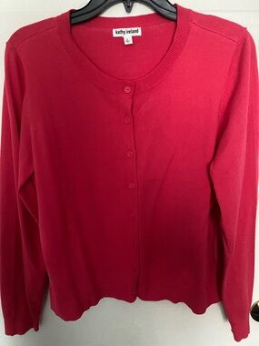 kathy ireland Bright Red Button-Up Crewneck Cardigan